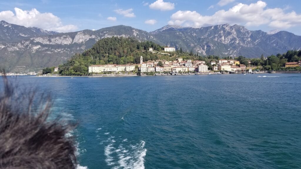 Town of Bellagio on Lake Como Italy as seen from a ship.