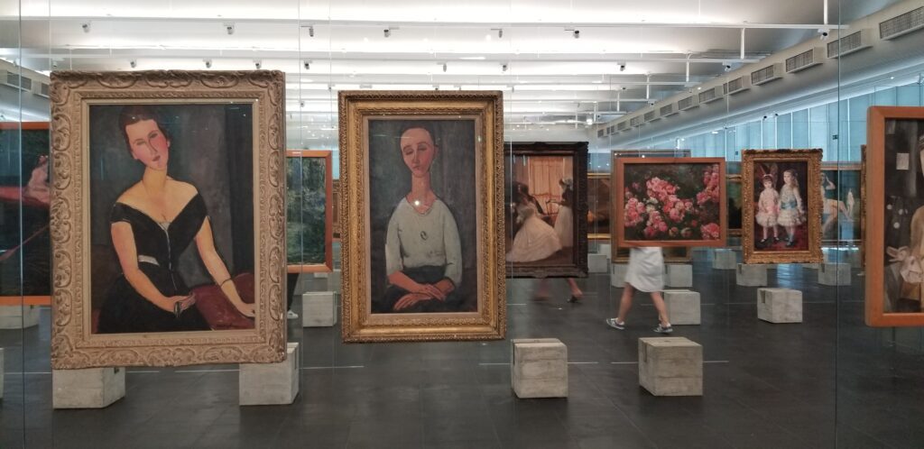 An unusual way to display the excellent collection at the Sao Paulo Museum of Art.