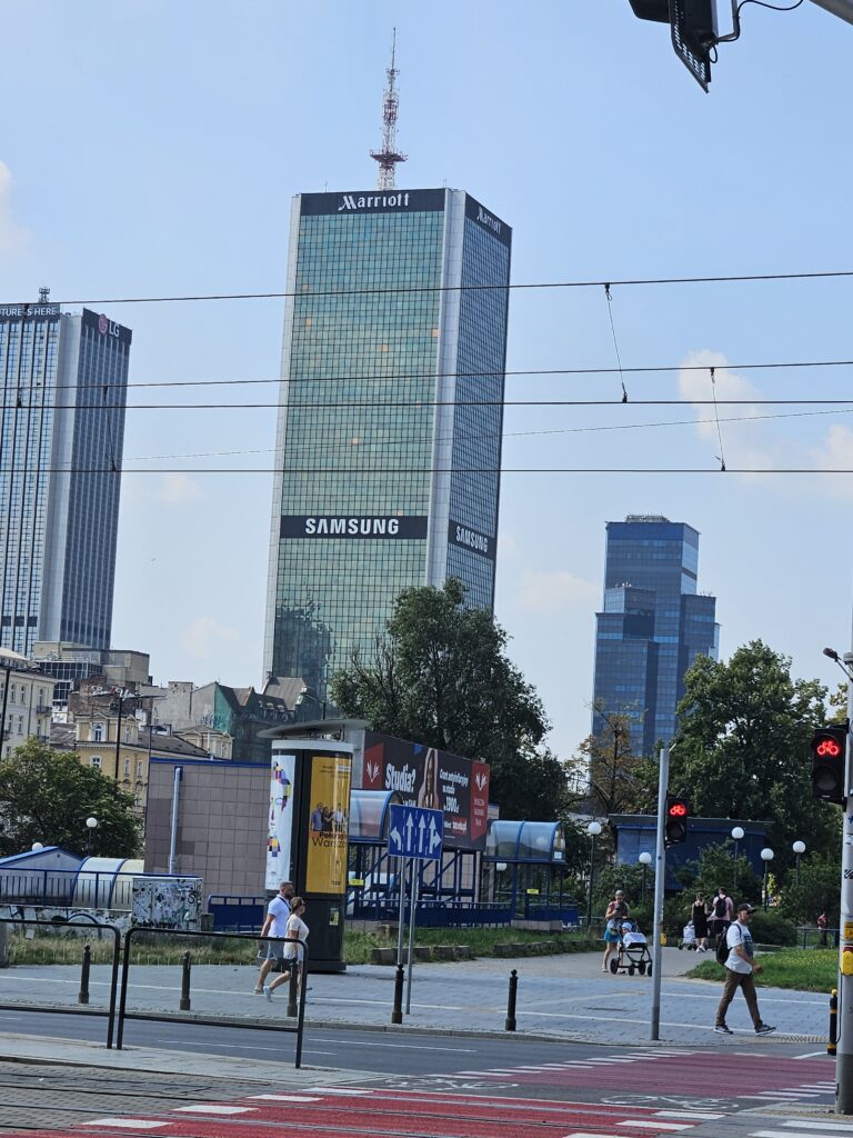 The modern downtown skyline of Warsaw, Poland which includes the Marriott Hotel