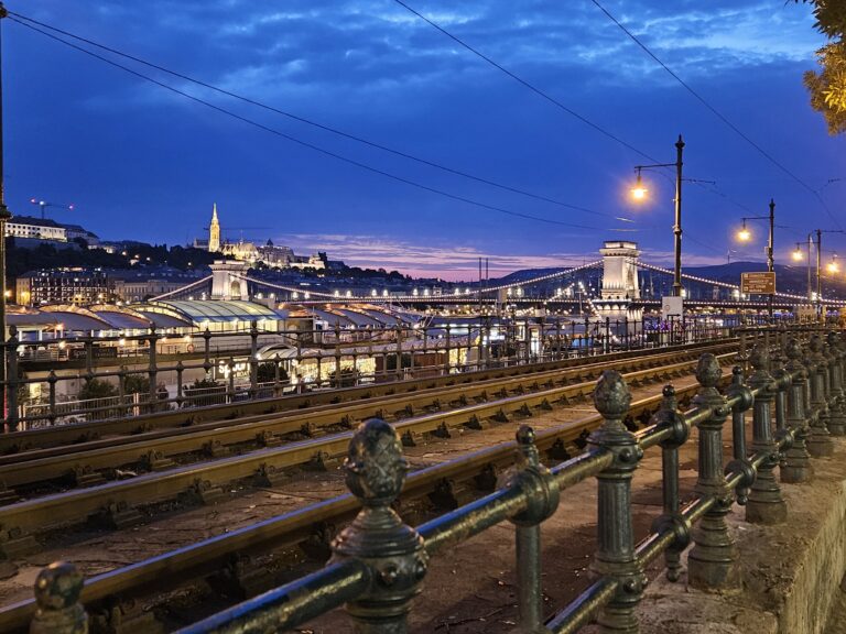 Overlooking the beautiful Blue Danube in Budapest, Hungary.