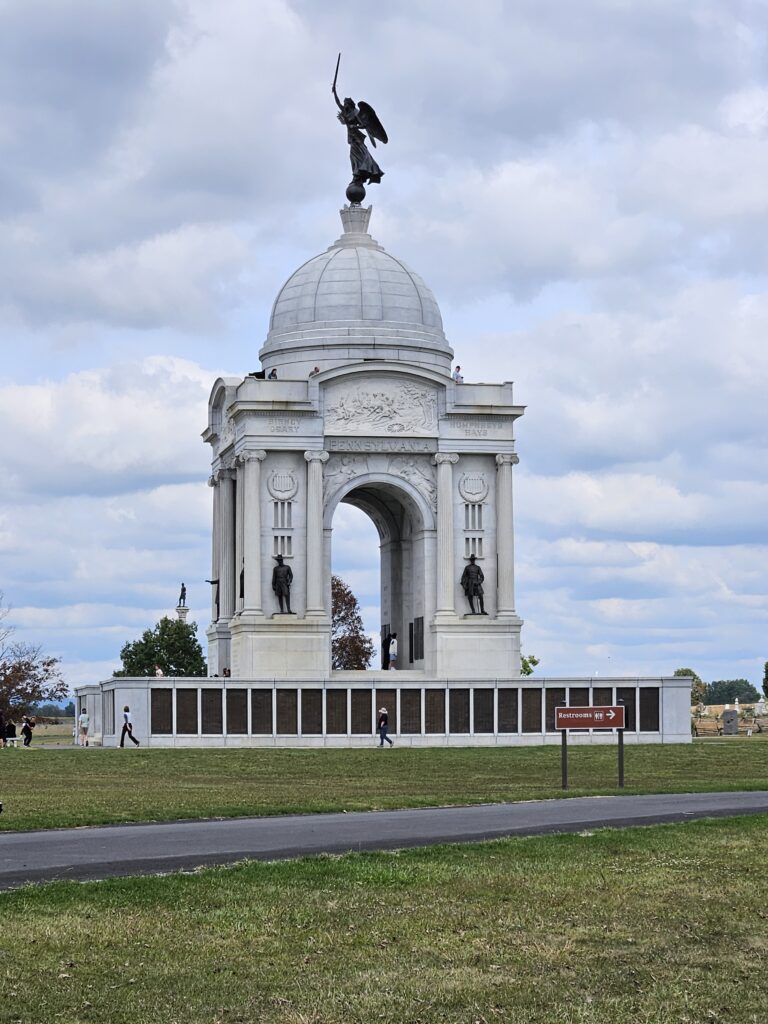 The Pennsylvania State Monument with a statue of Winged Victory on top.